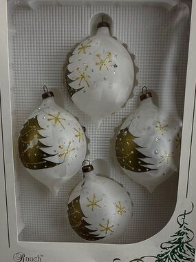 Vintage Box Set Rauch Set of 4 Hand-painted Christmas Tree Ornaments